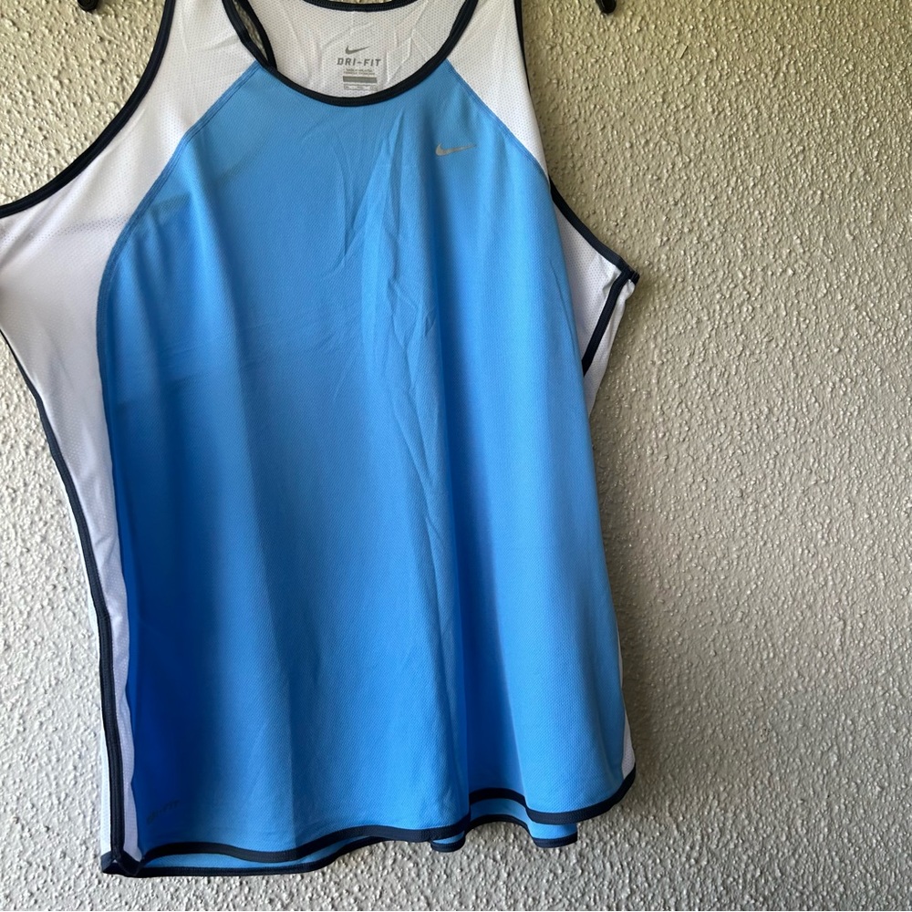 Nike women’s tank top Jersey style with mesh Blue and White XXL